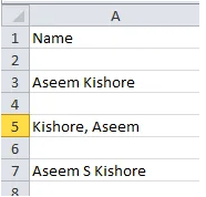 Tên riêng biệt trong Excel